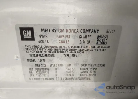 2018 Chevrolet Trax Lt from USA, damaged, VIN KL7CJPSB7JB507028